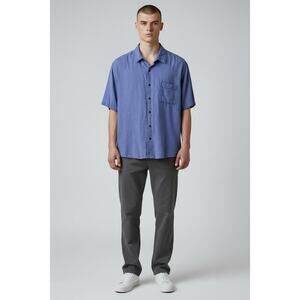 Tasso Elba Island Silk Linen Blend Shirt XL Blue Short Sleeve Button Up